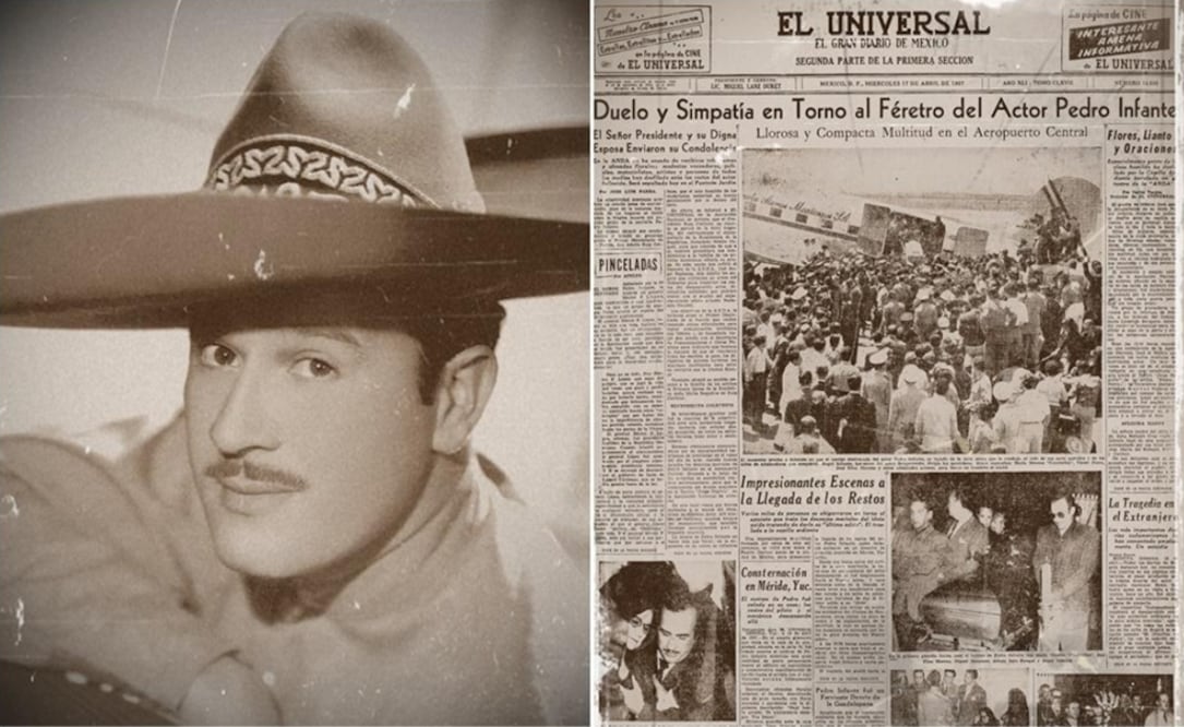 Pedro Infante (left) & first page of EL UNIVERSAL newspaper of April 15, 1957 – File photos/EL UNIVERSAL