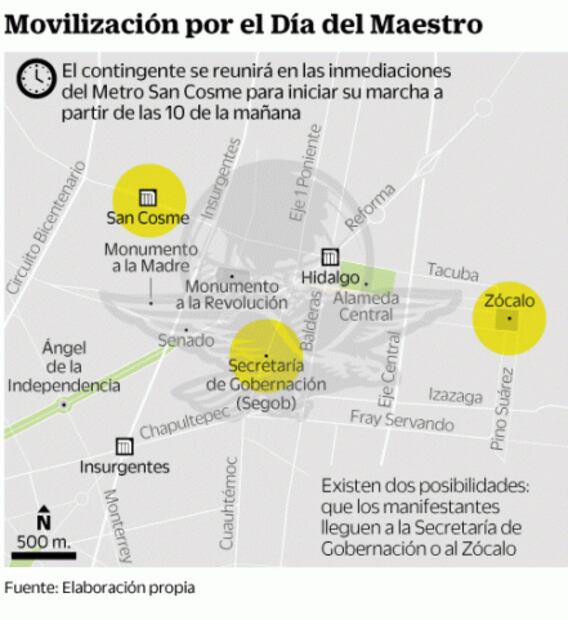 Mapa. Marcha de la CNTE en la CDMX