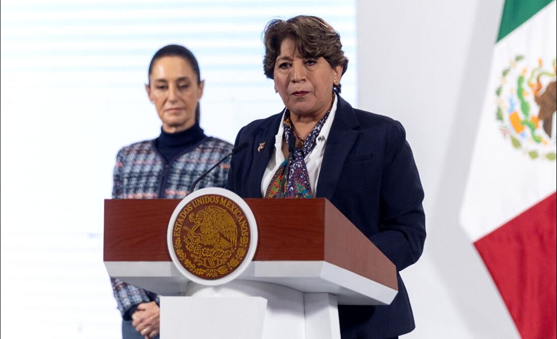 Delfina Gómez, gobernadora del Edomex, en la conferencia mañanera de Sheinbaum del 26 de junio de 2025. Foto: Foto Hugo Salvador/EL UNIVERSAL