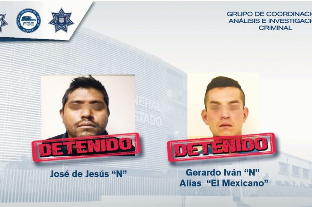 Agentes ministeriales detuvieron a José de Jesús “N” (chofer de Uber) y a Gerardo Iván “N”, por asaltar y participar en el asesinato de la universitaria Mariana “N”, el pasado 30 de septiembre (FISCALÍA DE PUEBLA)
