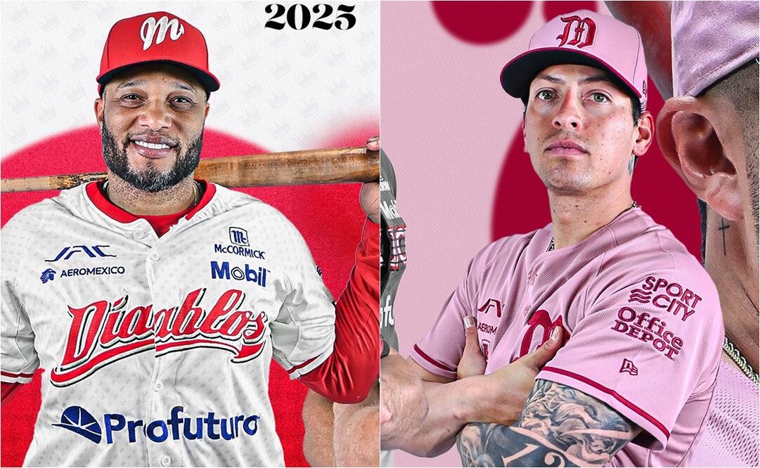 El uniforme de local y la camisola rosa de los Pingos. FOTO: @DiablosRojosMX
