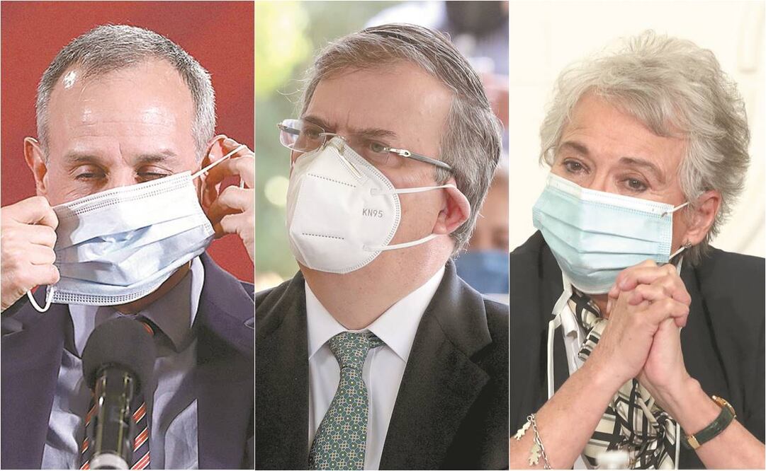 De Izquierda a derecha: Hugo López-Gatell, subsecretario de Prevención y Promoción de la Salud; Marcelo Ebrard, secretario de Relaciones Extariores; y Olga Sánchez Cordero, secretaria de Gobernación. Fotos: STAFF DE EL UNIVERSAL