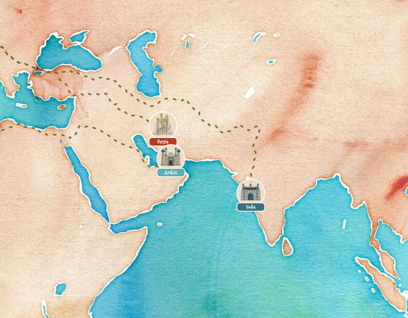 Lugares de origen de los reyes magos: Melchor es de Persia, Gaspar de India y Baltasar de Arabia. Foto: Localiza a los Reyes Magos