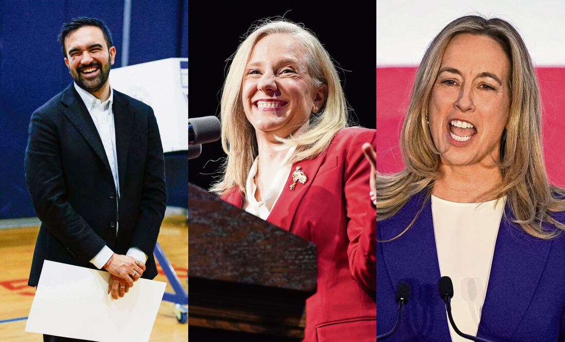 Zohran Mamdani, Abigail Spanberger y Mikie Sherrill. Fotos: Leonardo Muñoz / AFP, Stephanie Scarbrough / AP y Matt Rourke / AP