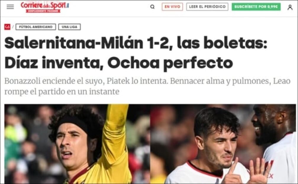 Prensa en Italia se rinde ante Guillermo Ochoa por sus actuaciones con la Salernitana