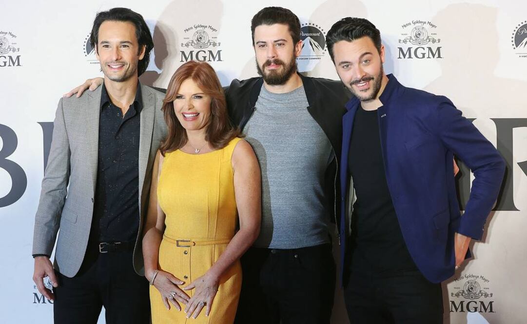 Rodrigo Santoro, Jack Huston y Toby Kebbell junto a la productora Roma Downey. FOTO: Juan Carlos Reyes García. EL UNIVERSAL.