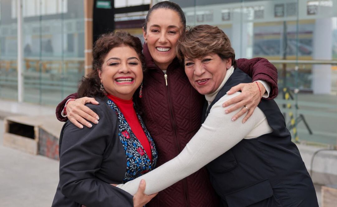 Claudia Sheinbaum asistió a supervisar el avance del Trolebús Chalco-Santa Martha en compañía de la jefa de Gobierno de la CDMX, Clara Brugada y la gobernadora del Estado de México, Delfina Gómez. Foto: X @Claudiashein