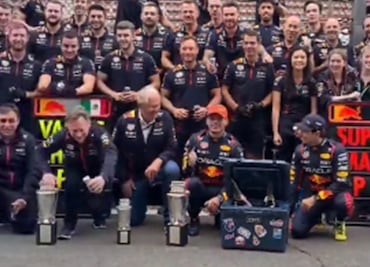 VIDEO: Otra vez le rompen el trofeo a Max Verstappen en los festejos del GP de Bélgica