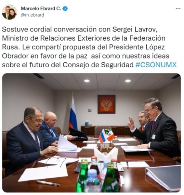 Marcelo Ebrard presenta a Rusia propuesta de paz de AMLO