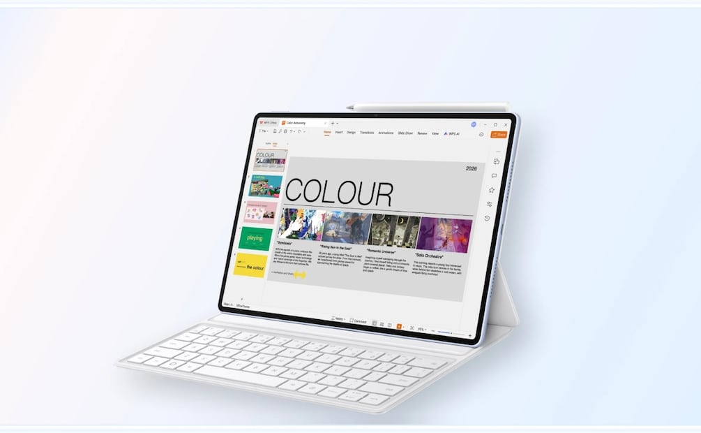 La nueva MatePad Air integra IA en Notas y WPS Office para resolver dudas, crear documentos y facilitar el trabajo diario. Foto: Huawei