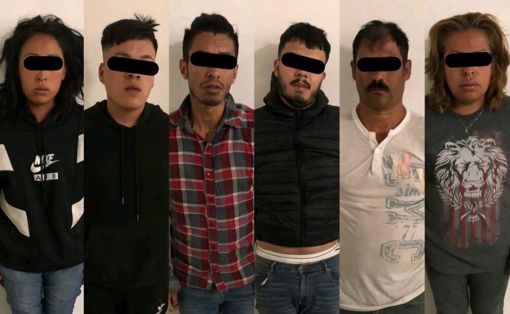 Los detenidos identificados como Erik "N", Pablo Enrique "N", Alexis "N", Giovani Andrés "N", Yaciri Guadalupe "N" y Juana "N". Foto: Especial