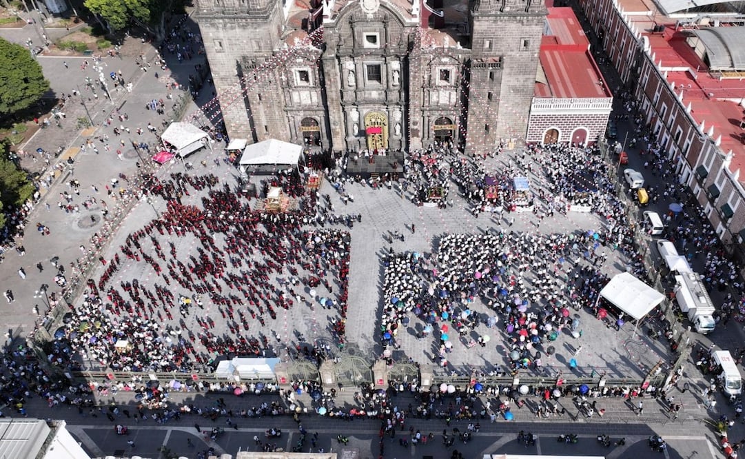 Vista aérea del operativo de vigilancia durante el recorrido de supervisión realizado por autoridades estatales en Puebla. Foto: Especial.