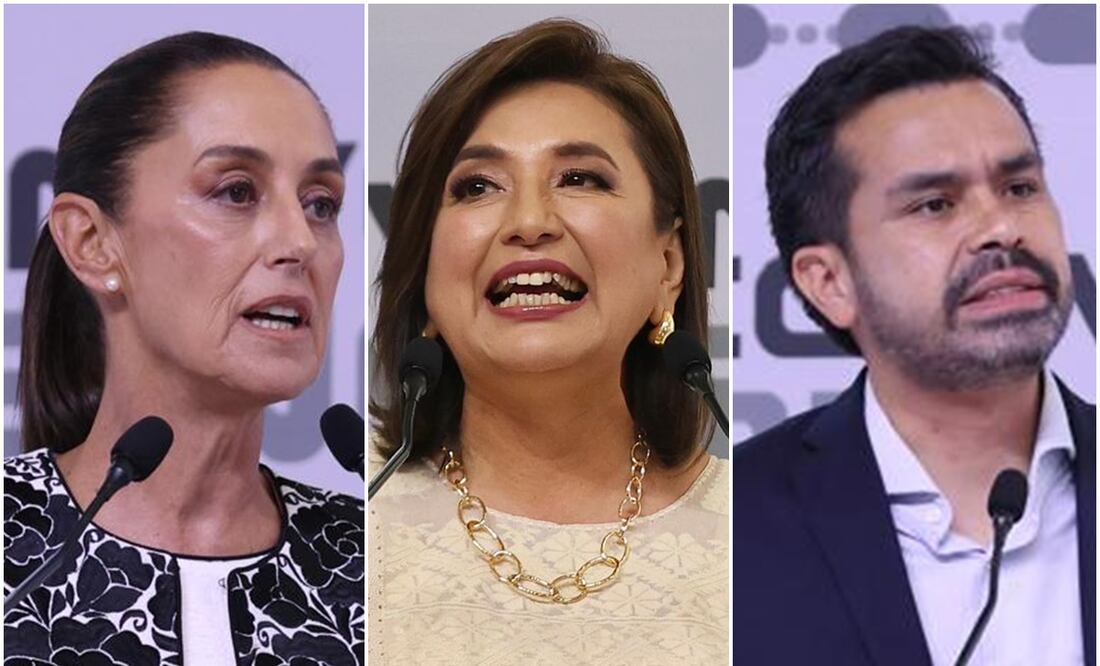 Claudia Sheinbaum, Xóchitl Gálvez, Jorge Álvarez Máynez. Foto: Diego Simón/ Berenice Fregoso/EL UNIVERSAL
