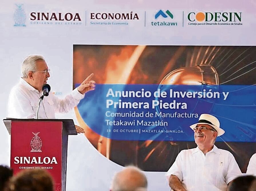 El gobernador Rubén Rocha anunció que la Comunidad de Manufactura Tetakawi es la primera empresa en llegar al Parque Industrial de Mazatlán. Foto: Especial
