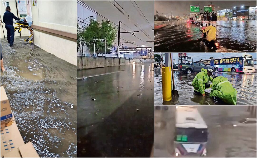 La tromba que cayó ayer provocó inundaciones en avenidas de la Ciudad y el Estado de México, así como en un hospital de zona del IMSS; también causó la caída de árboles y la suspensión del Metro y Cablebús. Fotos: Especial
