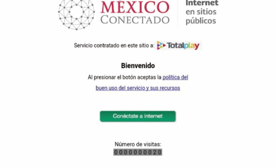 Para acceder a la red México Conectado sólo se requiere pulsar el botón de ingreso, sin necesidad de proporcionar datos personales (TOMADA DE INTERNET)