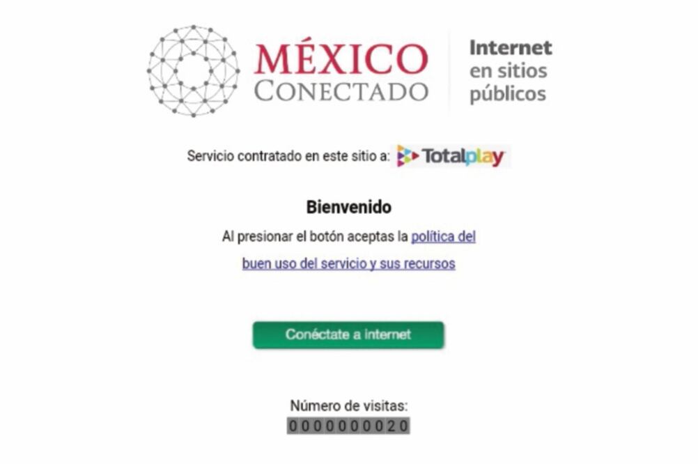 Para acceder a la red México Conectado sólo se requiere pulsar el botón de ingreso, sin necesidad de proporcionar datos personales (TOMADA DE INTERNET)