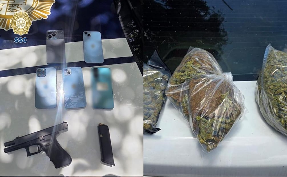 Tras una revisión, les hallaron paquetes con kilo y medio de marihuana y un arma de fuego. Foto: Especial