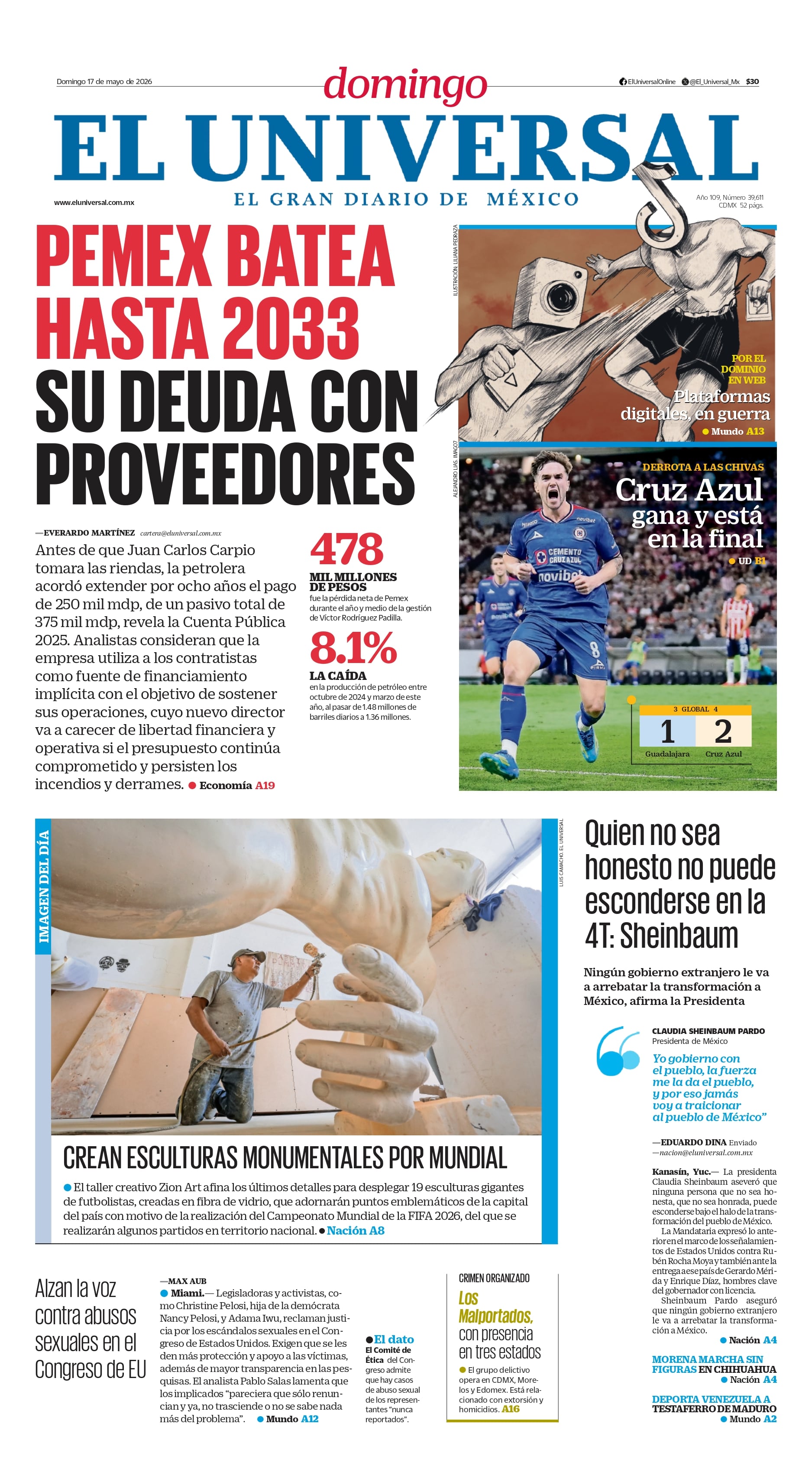 Portada impresa del 17 de mayo