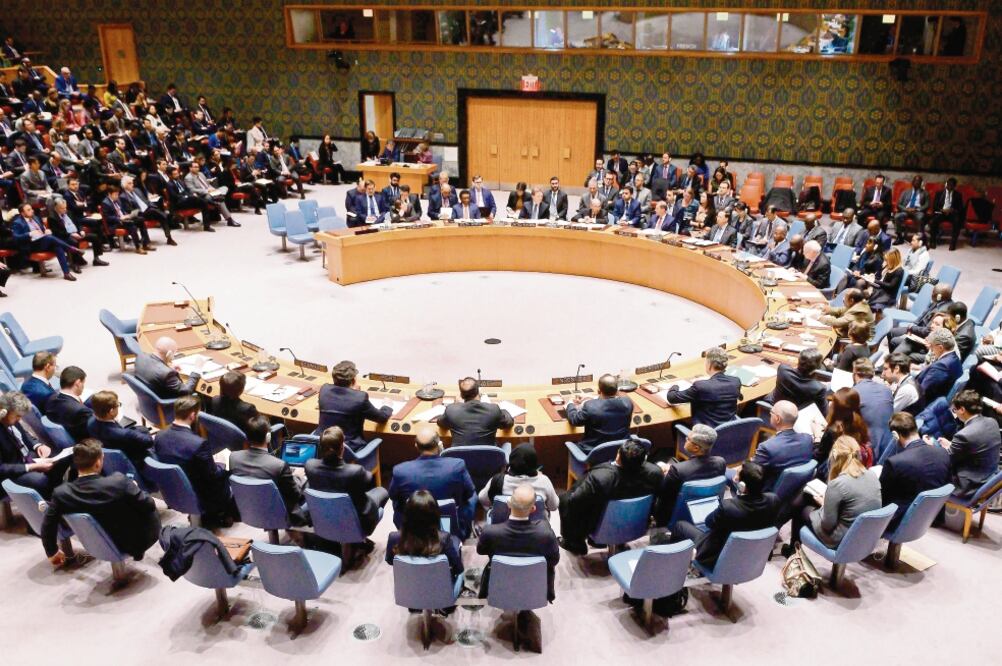 Reunión del Consejo de Seguridad de la Organización de las Naciones Unidas, en Nueva York, que ayer abordó la crisis en Venezuela. La sesión fue promovida por Estados Unidos tras los acontecimientos de violencia registrados el sábado pasado. Foto: AFP.