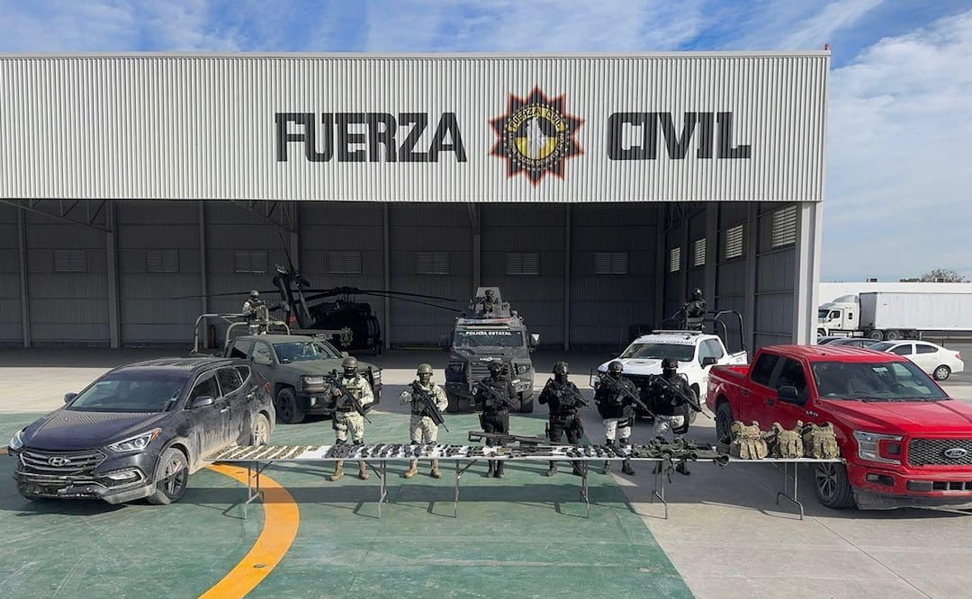 Fuerza Civil decomisa arsenal y detiene a presunto implicado tras jornada violenta en el sur de Nuevo León. Foto: Marcela Perales