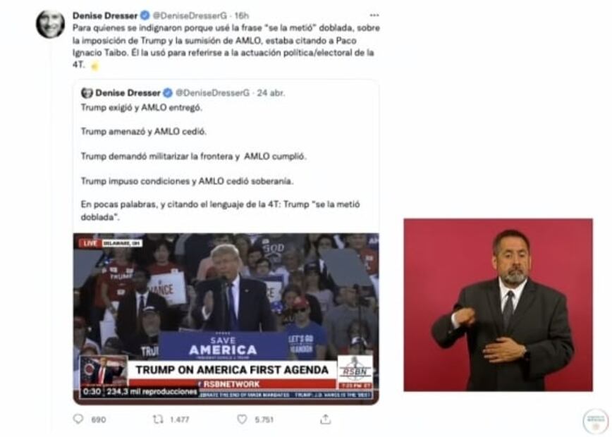 AMLO exige a Denise Dresser disculpa por "vulgaridad" de "se la metió doblada"; ella sube foto de Taibo II