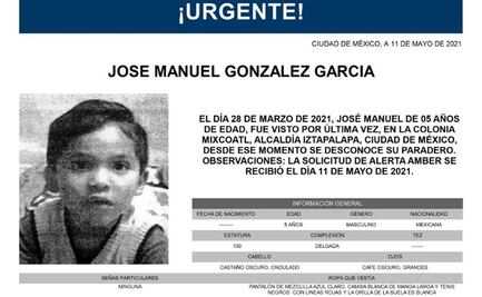 Emiten Alerta Amber para localizar a José Manuel, de cinco años, desaparecido en Iztapalapa