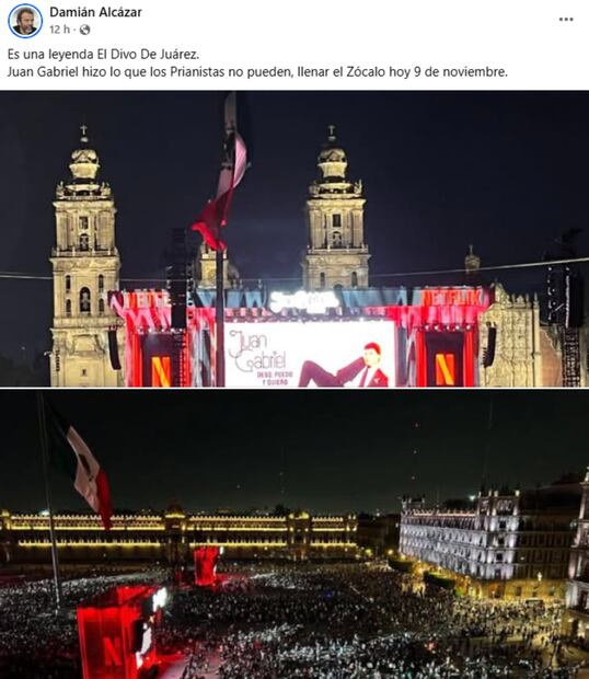 Damián Alcázar postea en su Facebook acerca de proyección del concierto de Juan Gabriel.
Foto: Fb