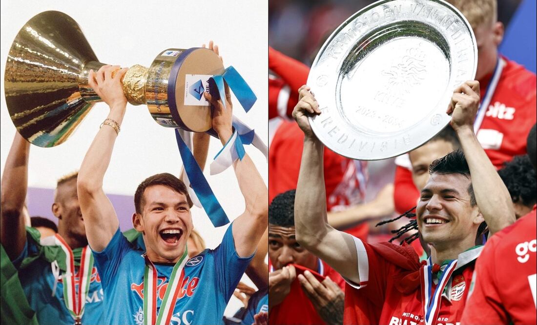 Hirving Lozano se volvió el primer mexicano que levantó dos trofeos seguidos en diferentes ligas de Europa / FOTOS: @AllFutbolMX y EFE