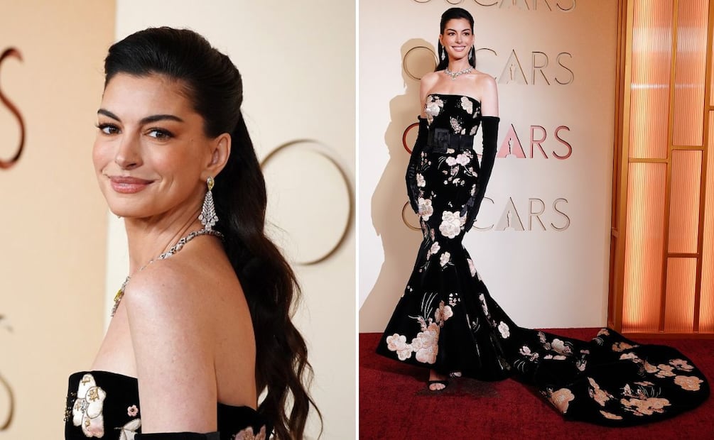 Anne Hathaway sumó un cinturón ancho a su look. Foto: AP