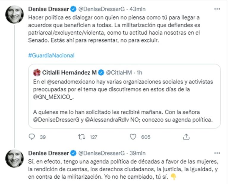 Denise Dresser y Citlalli Hernández se confrontan por Guardia Nacional