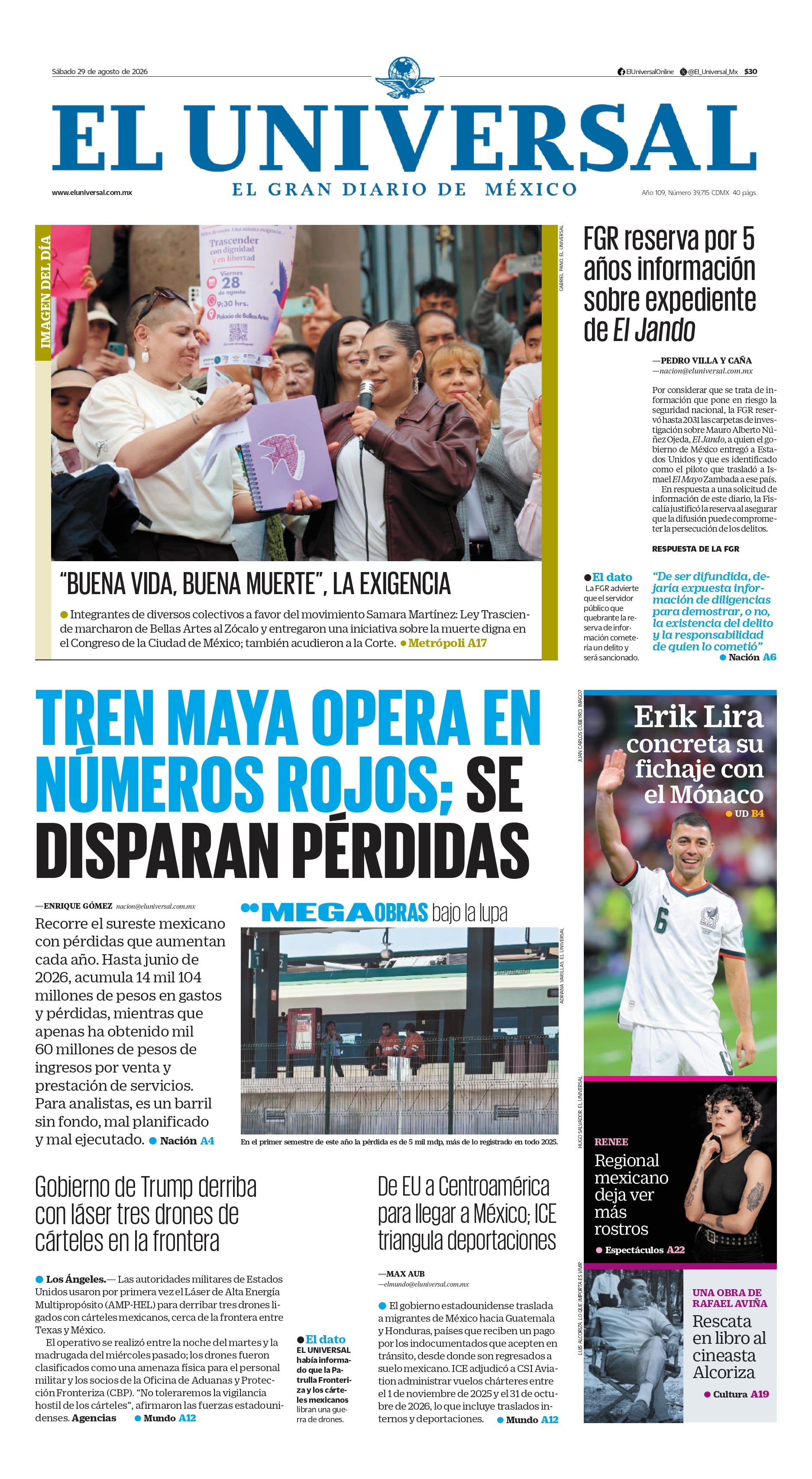 Portada impresa 29 de agosto del 2026