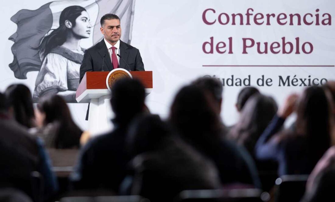 Omar García Harfuch, titular de la Secretaría de Seguridad y Protección Ciudadana (SSPC, durante la mañanera del 3 de noviembre del 2025. Foto: Presidencia