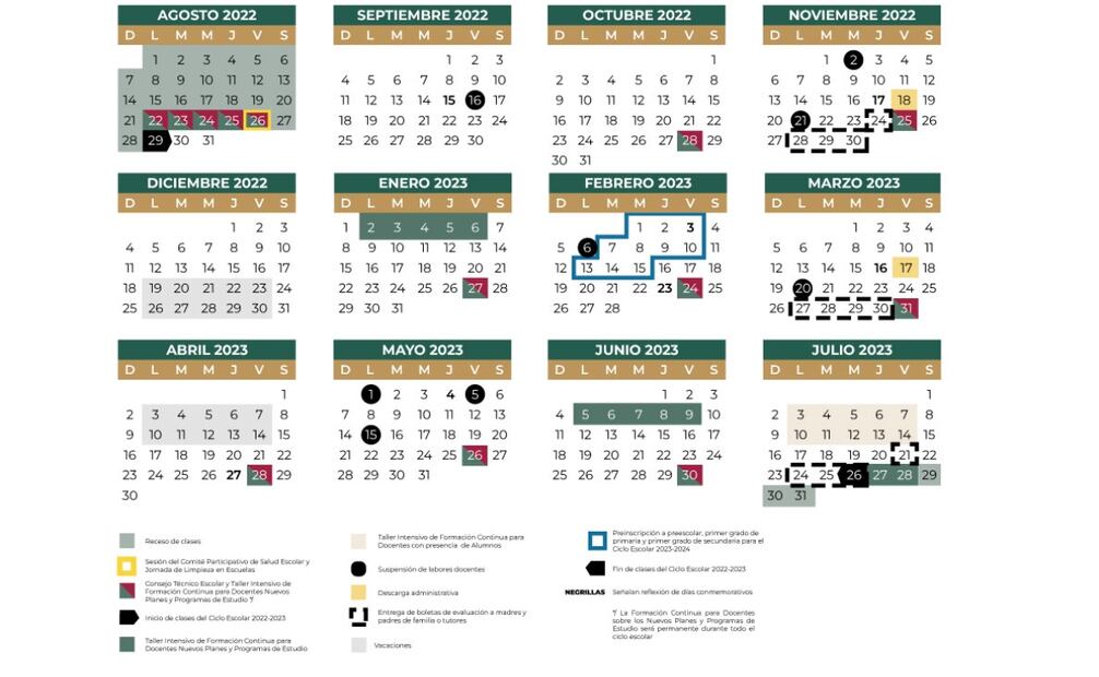 Calendario Escolar 2022-2023. Imagen: Secretaría de Educación Pública