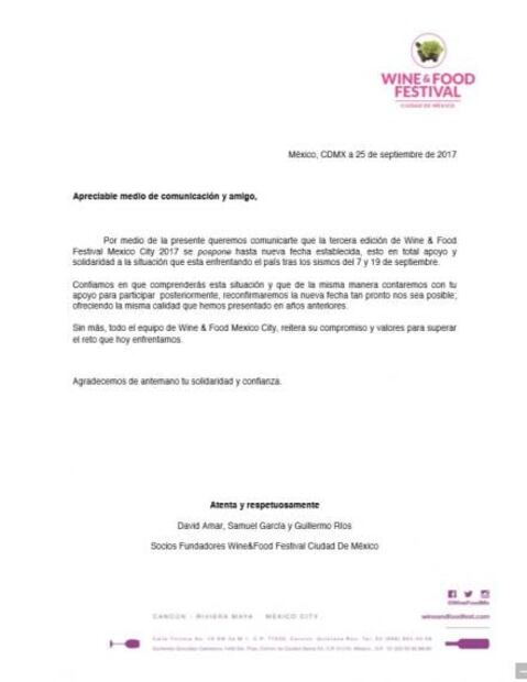 Se pospone Wine & Food Fest Ciudad de México