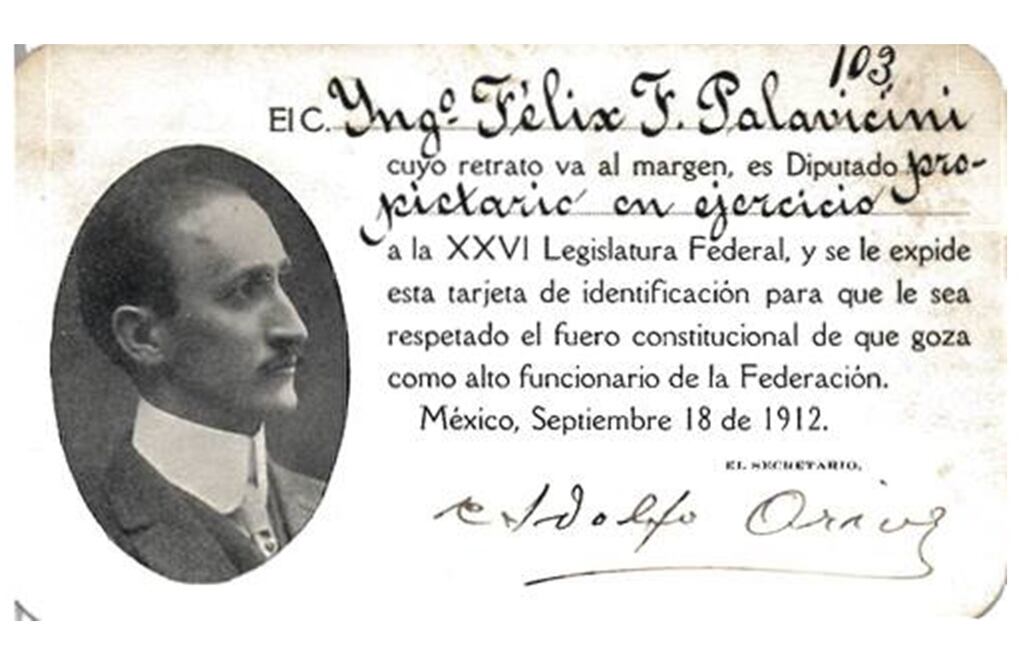 La credencial de Félix Fulgencio Palavicini tiene fecha del 18 de septiembre de 1912. Foto: Especial
