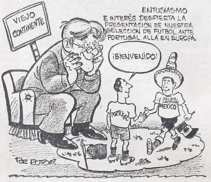 Caricatura del 6 de abril de 1969, con la bienvenida del viejo continente a la Selección Mexicana; la gira sólo dio una victoria. Foto: Hemeroteca EL UNIVERSAL.