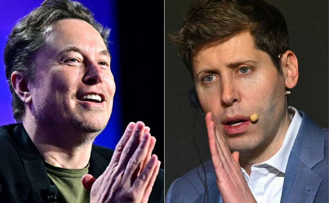 Esta combinación de imágenes, creada el 11 de febrero de 2025, muestra (de izq. a der.) a Elon Musk en Los Ángeles el 6 de mayo de 2024 y al director ejecutivo de Open AI, Sam Altman, en Seúl el 4 de febrero de 2025. Las empresas de Elon Musk, xAI y X, presentaron una amplia demanda antimonopolio en Estados Unidos el 25 de agosto de 2025 contra Apple y OpenAI, alegando que los gigantes tecnológicos formaron una asociación ilegal para sofocar la competencia en los mercados de inteligencia artificial y teléfonos inteligentes. La demanda de 61 páginas, presentada ante un tribunal federal de Texas, acusa a Apple y OpenAI de firmar un acuerdo de exclusividad que convierte a ChatGPT de OpenAI en el único chatbot de IA generativa integrado en el sistema operativo del iPhone de Apple, a la vez que bloquea a rivales como Grok de xAI. Foto: AFP