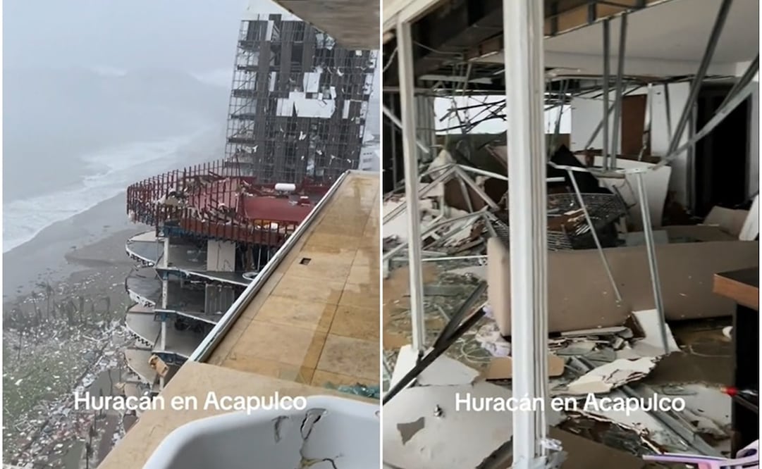 Joven muestra vista del desastre por el huracán Otis desde el interior de su habitación en el último piso. Fotos: Captura de pantalla tomadas de TikTok @villanuevajai