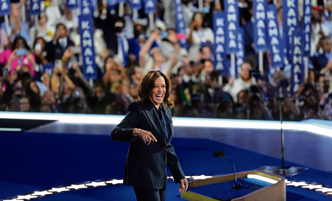 Kamala Harris, candidata presidencial demócrata y vicepresidenta estadounidense, en la Convención Nacional Demócrata en el United Center en Chicago. Foto: Matt Rourke / AP