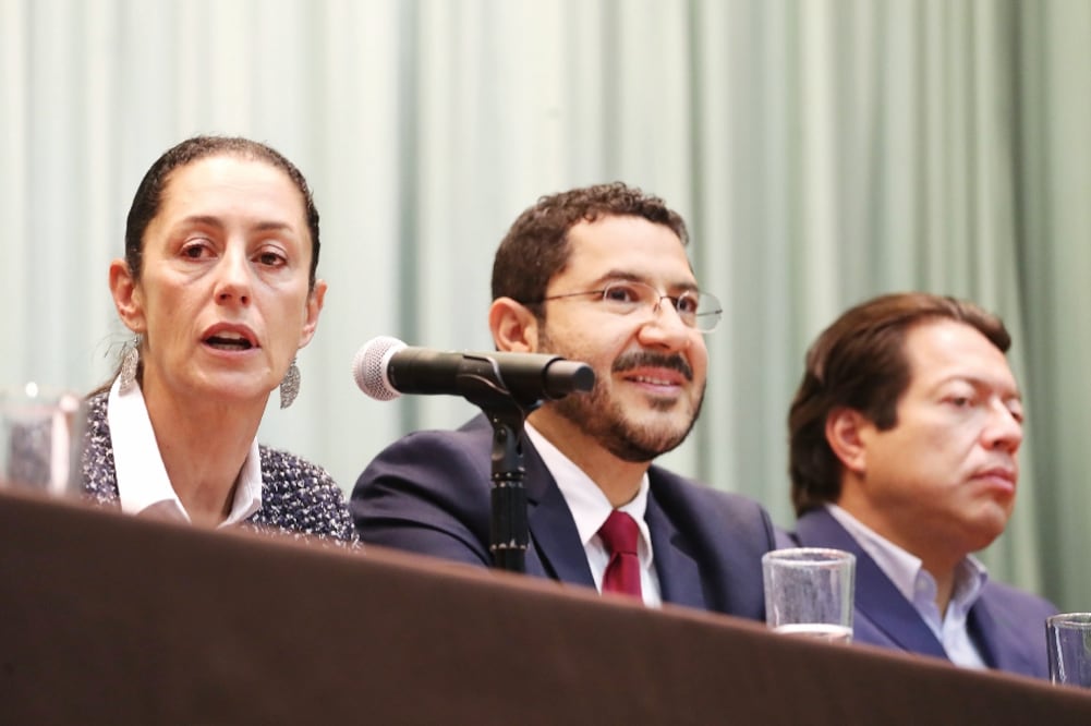 Sin la presencia de Ricardo Monreal, Claudia Sheinbaum, Martí Batres y Mario Delgado ratificaron el 25 de agosto los resultados de la encuesta. (ARCHIVO ELUNIVERSAL)