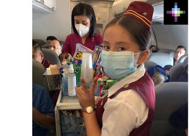 Con pastel y piñata de avión, aerolínea cumple sueño de niña de ser sobrecargo por un día