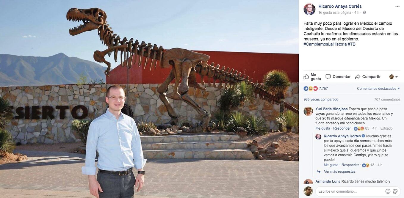 El ex presidente del PAN Ricardo Anaya acudió ayer a Torreón, Coahuila, donde posteó una foto en sus redes sociales en que asegura que derrotará al PRI. Sin embargo, la foto fue posteada por él mismo en marzo pasado.