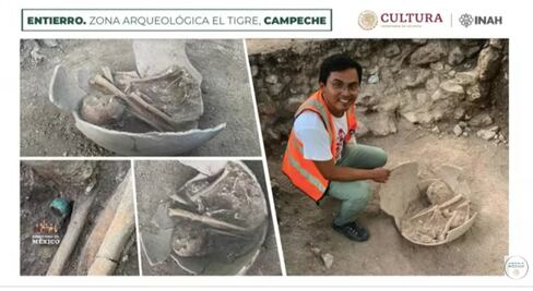 INAH informa sobre hallazgo de entierro de un personaje importante en la zona arqueológica de El Tigre, Campeche