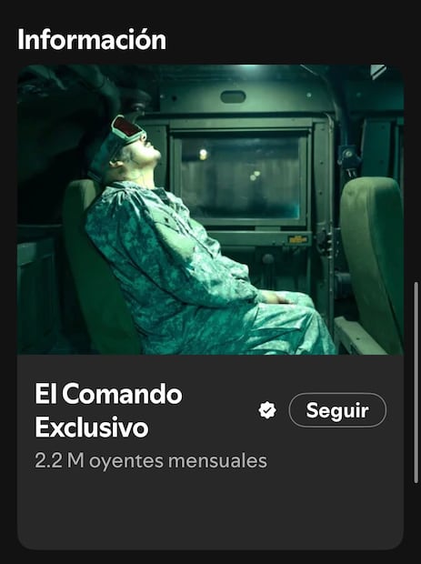 La cuenta oficial de El Comando Exclusivo en Spotify utiliza una fotografía de Hernández Medrano. Crédito de foto: Spotify.