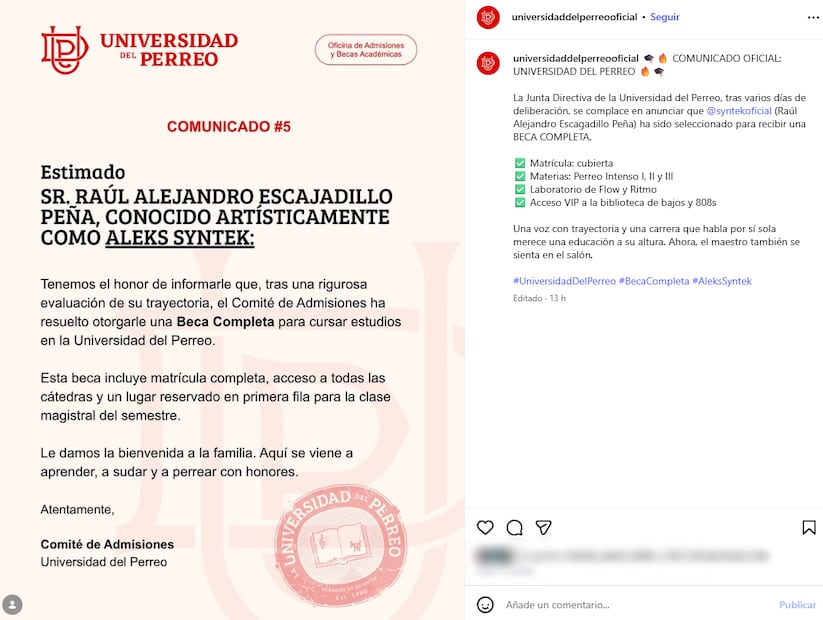 Universidad del Perreo lanza en redes invitación a Aleks Syntek.