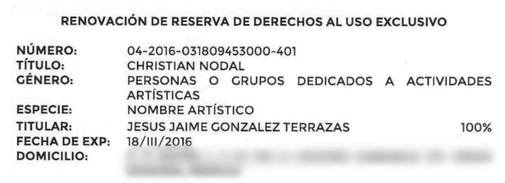 Los documentos muestran que Grupo Forajido pidió al IMPI negar el registro de “El Forajido” al considerar que puede confundirse con su marca “Forajido”, vigente hasta 2034. Anexó carteles, registros y pruebas de uso. En otra constancia, INDAUTOR muestra que “Christian Nodal” aparece como reserva a nombre del padre del cantante al 100%.