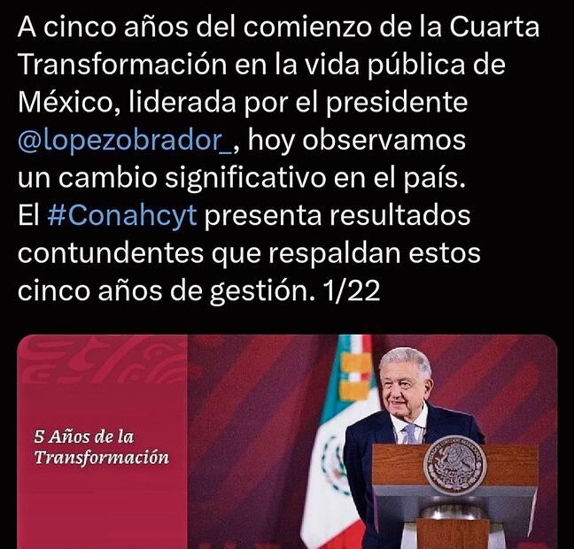Mensaje de @Conahcyt_Mex en la red social X.. Foto: @Conahcyt_Mex