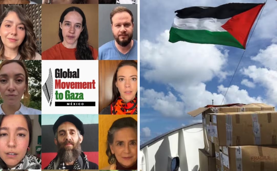 Personalidades destacadas de México se unen para apoyar y difundir el mensaje del Global Sumud Flotilla, el convoy de ayuda humanitaria que partió este 31 de agosto a Gaza. Foto: Instagram @globalmovementtogazamexico y @globalsumudflotilla