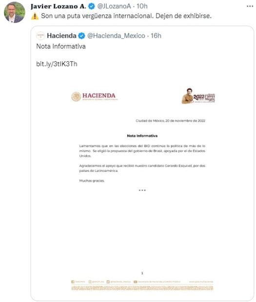 “Estamos ardidos”: Critican "berrinche" de Hacienda por rechazo del BID a candidato de México